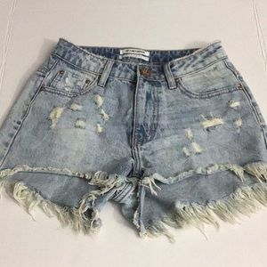 NWOT One Teaspoon Bonita Light Wash Distressed High-Waist Cutoff Denim Shorts 24